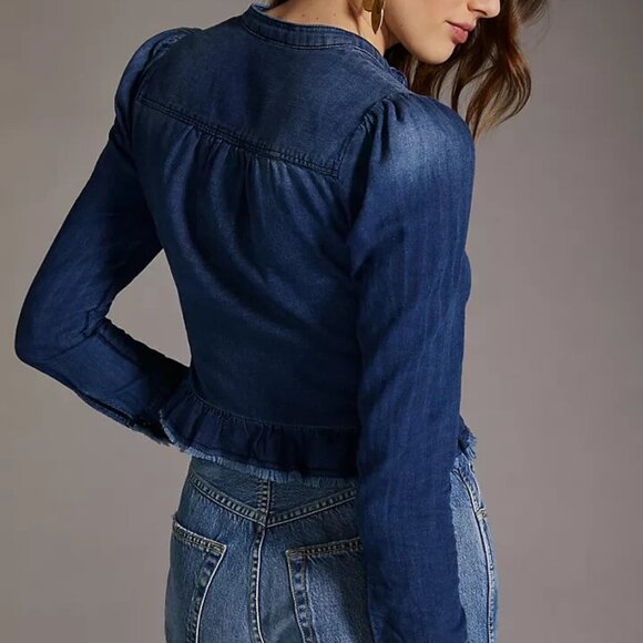 Anthropologie Pilcro Slim Buttondown top size 10 blue color - Picture 2 of 7